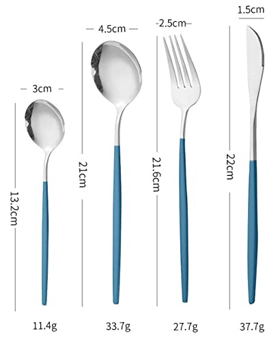 Image of Stainless Steel Flatware Set - Mirror Polished Cutlery for Dinner, Kitchen Utensil with Fork, Spoon, Knife Silverware Tableware Lunch Box(Silver-Blue, Set of 4)