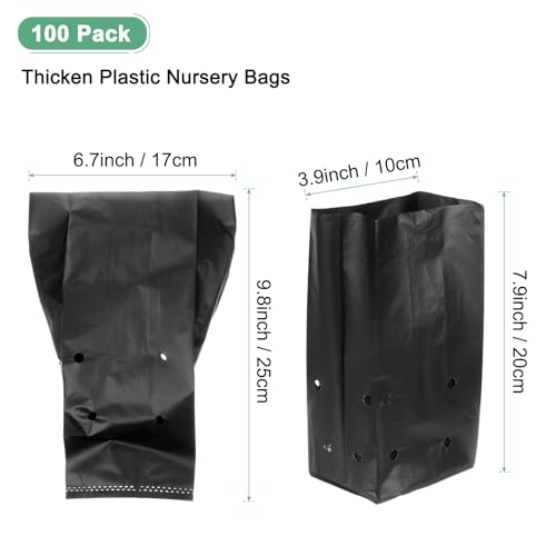 M METERXITY 100-Pack Nursery Growing Bags, 6.7" x 9.8" Thicken Plastic Nursery Bags - Image 3