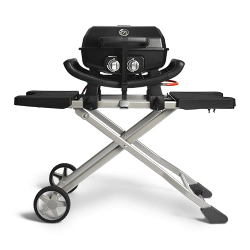 BURNHARD® Tragbarer 2-Brenner Gasgrill WAYNE inkl. Rollwagen, 4,4 kW bis...