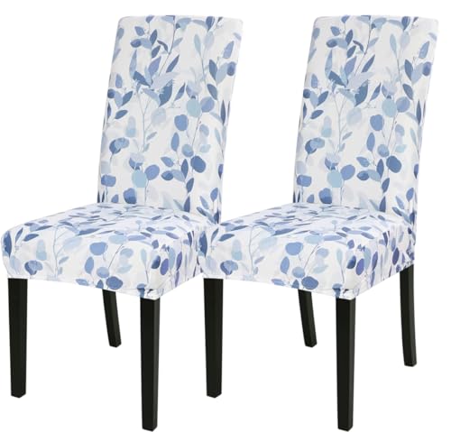 Image of Styleys Chair Covers for Dining Room, Stretch Dining Chair Cover, Washable Spandex Kitchen Chair Slipcovers (Set of 2, Leaves Bay, SD3221)