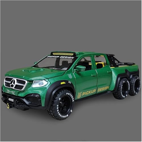 Image of 1:28 Pickup X-Class Model Car Diecast Zinc Alloy Pull Back Toy with Sound & Light Realistic Design Durable Kids Toy for Boys & Girls Collectible Gift 3+ Years (Green)