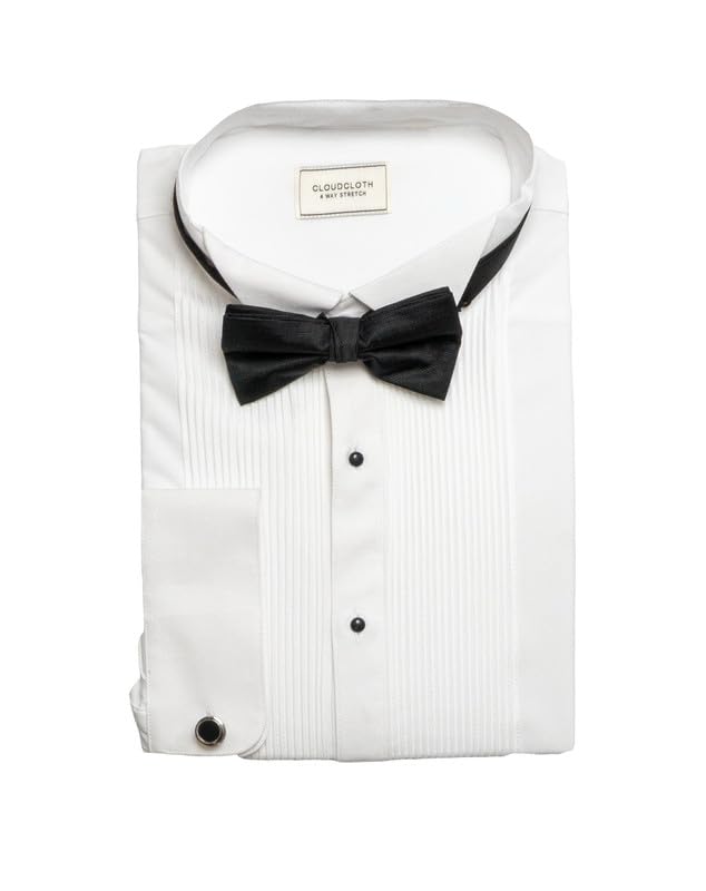 Adam Baker Men's 4-Way Stretch Slim Fit French Cuff Wingtip Collar Tuxedo Shirt - Cufflinks & Bow Tie Included4