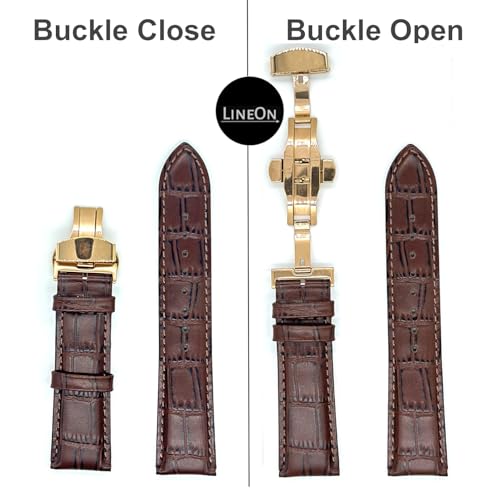 Image of Lineon 22mm Half Padded Premium Leather Mens Watch Strap with ButterFly Lock For Branded Watches Tool and Pins Include