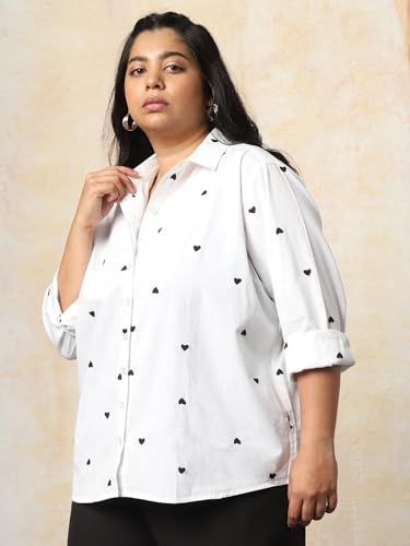 Image of HIGH Star Oversized Embroidered Cotton Shirt for Women | Stylish Tops for Women | Comfortable and Trendy Casual Shirt