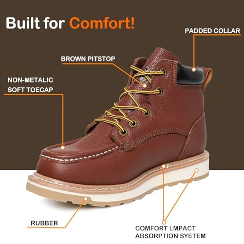 Men’s Soft Toe Work Boots – EH Rated, Slip-Resistant Leather Moc Toe Boots, Lightweight, Durable & Breathable Construction Shoes2