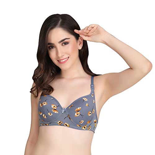 Image of Women Padded Printed Bra - Made of Pure Cotton Full Coverage Non Wired Seamless Pushup Soft Cup for T-Shirt Saree Dress Sports Garment for Daily Use Everyday