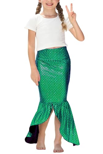 Image of Halloween Mermaid Skirts Elastic High Waisted Long Skirt Green S