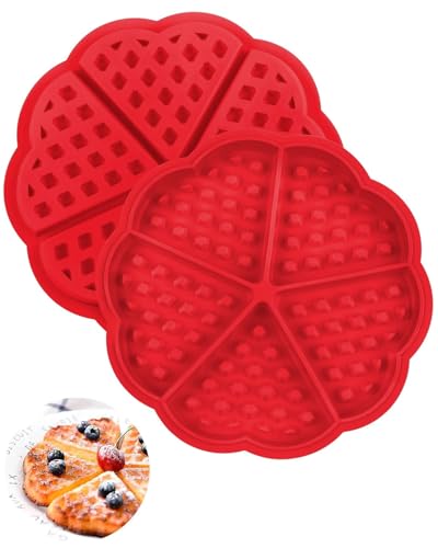 TPZORJX 2 pezzi stampi per cialde in silicone a forma di cuore, strumenti di decorazione per la cottura, stampi per muffin in silicone antiaderente a 5 fessure, stampi per cialde (rosso)