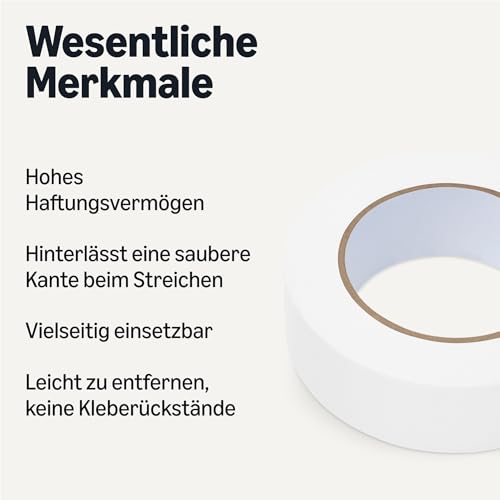 Amazon Basics Original Abdeckband für mehrere Oberflächen, Malerband, 3.6 cm x 55 m, 1 Stück, Weiß