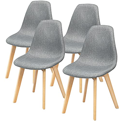 Giantex Set of 4 Kitchen Dining Chairs, Easily Assemble Modern Fabric Cushion Seat Chair w/Wood Legs, Mid Century Armless Chairs for Kitchen, Dining Room, Restaurant, Gray