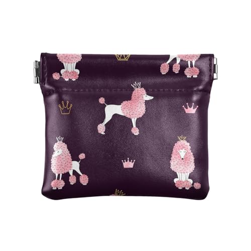Yasala Coin Purse Pink Poodle Tiara Change Wallet Card Case Jewelry Holder Money Organizer Faux Leather Pouch Mini Key Traveling Pocket for Men Women