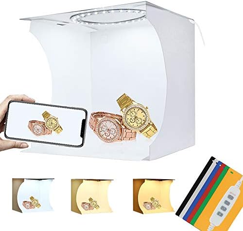 Portable Folding Mini 3 Modes Dimmable LED Ring Light Box 20cm Lightbox Photo Studio Box Photography Light Studio Shooting Tent Box Kit & 6 Color Backdrops