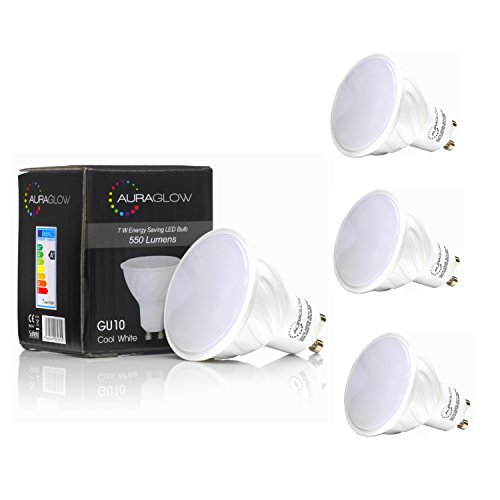AURAGLOW Energiesparlampe 7w LED GU10 Spot Tageslicht-weiß 6500k 550 Lumen Leuchtmittel, Entspricht 70w - 4 Stück