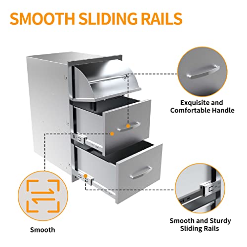 Image of 17W x 30H x 21D Inch Outdoor Kitchen Stainless Steel Triple Access Drawers with Paper Towel Holder Combo for Outdoor Kitchen Island or Grill Station