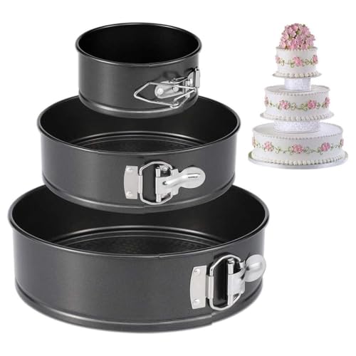 eMKay® 3 PIECE SPRINGFORM Cake TIN Set 18/22/26CM | Non Stick Round Cake Baking Pans | Carbon Steel Leakproof Cake Moulds | Oven Safe BAKEWARE Set | Cheesecake & Dessert TINS