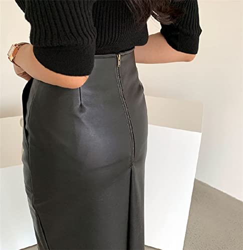 Figurbetonter Damenrock Aus PU-Leder - Hohe Taille Mit Seitenschlitzen Für Business & Freizeit