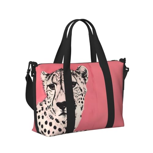 Laptop Tote Bag for Women Work - Pink Cheetah Art Gym Bag for Women Men, Personal Item Crossbody Travel Bags Carry On, Overnight Weekender Bags for Women Travel