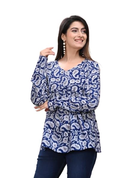 New Printed Short Blue Full Sleeves Top for Women-picture-45