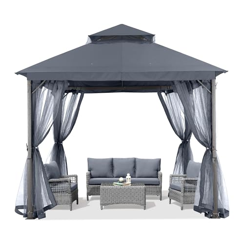 ABCCANOPY 2.5x2.5M Gazebos for Patios Double Roof Soft Canopy Garden Backyard Outdoor Gazebo for Shade and Rain (Grey)