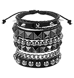 ValueBargain 4Pcs Studded Bracelet, Punk Rock Leather Bracelets for Women with Studs, Adjustable Wristbands for Men & Women