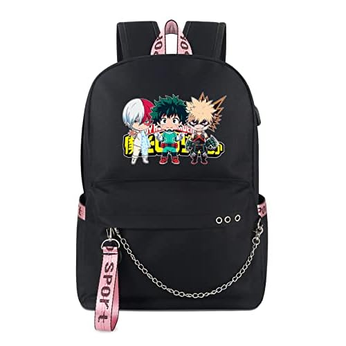 Roffatide Anime My Hero Academia Mochila para Portátil de 15'' Mochila de Viaje con Puerto de Carga USB y Puerto Auriculares