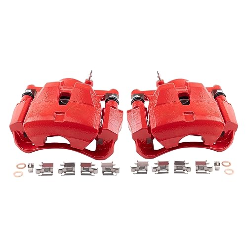 Image of TRQ Performance Front Driver and Passenger Side Brake Caliper Set Caliper Brackets Hardware Compatible with 13-18 Toyota RAV4 LE Japan Built Models 1st VIN Digit J 12-17 Toyota Prius V 08-15 Scion xB