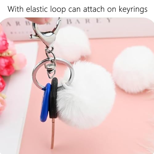 Image of 10Pcs White 3.2Inch Faux Fur Pom Poms for Hats with Elastic Loop DIY Crafts