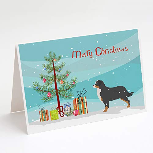 Caroline's Treasures BB2937GCA7P Bernese Mountain Dog Merry Christmas Tree Greeting Cards and Envelopes Pack of 8 Blank Cards with Envelopes Whimsical A7 Size 5x7 Blank Note Cards