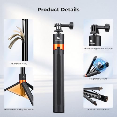 Image of K&F CONCEPT 142cm /55.9 inch Telescopic Selfie Stick Tripod for Action Camera | 2-in-1 Portable Stand Handle Stick Pole For GoPro Hero 13 /12 /11 /10 /9 /8, DJI Osmo Action 6 /Osmo Action 5 Pro /4 /3 Accessories