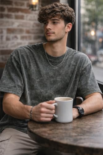 Image of boffi ... 100% Cotton Oversized T-Shirt Unisex Drop Shoulder Dye Washed Street Look Black Pack of 1