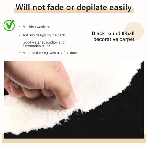 Tapis rond de rugby en velours végétal blanc et noir 100 cm