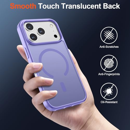 Image of SUPFINE Magnetic for iPhone 17 Pro Case (Compatible with MagSafe)(Military Grade Drop Protection) Translucent Matte Shockproof with Anti-Fingerprint Phone Cover 2025,Purple