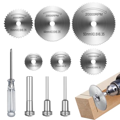 Lot de 6 Lames de Scie Rotative pour Scie à Disque en Acier avec 3 Tiges Mandrin, Disques de Coupe...