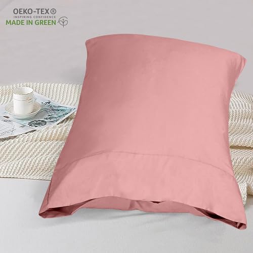 Image of ROYALE LINENS 300 Thread Count 100% Long Staple Combed Cotton Pillowcases Set of 2 - Ultra Soft - Queen Bed Pillow Cover - 20 inchx30 inch - Breathable, Cool & Crisp Percale Pink Pillow Cases (Queen, Pink)