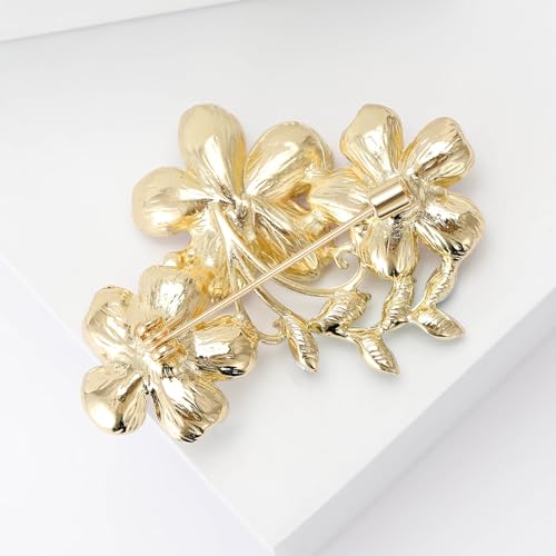 Image of Rhinestone Flower Brooch 18K Gold Plated Flower Floral Brooch Elegant Pearl Lapel Pin Costume Jewelry Thanksgiving Day Birthday Wedding Gifts for Mom Wife