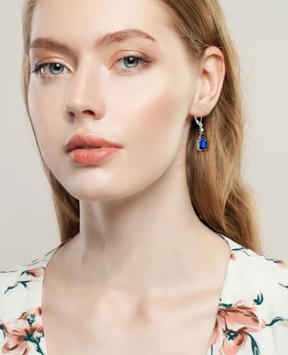 Fahonie Sterling Silver Drop Earrings with Cubic Zirconia Leverback Dangle Earrings Square Birthstone Jewelry Gifts for Women3