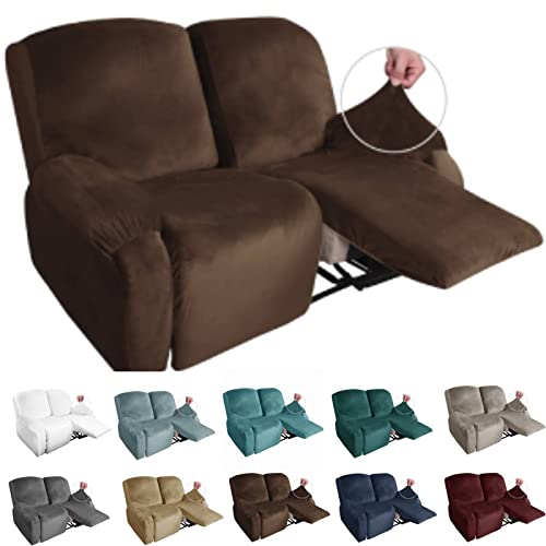 Maxijin Recliner Loveseat Slipcover, 6 Pieces Stretch Velvet Reclining Sofa Cover, 2 Seater Love Seat Recliner Couch Cover, Thick, Soft, Washable Furniture Cover (Loveseat Recliner, Dark Coffee) #TOP4