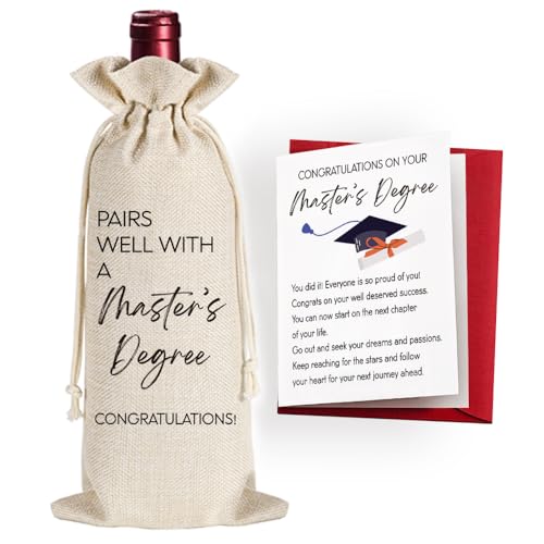 Saco de vinho para presente de mestrado, combina bem com um saco de vinho de mestrado, presente para estudantes, graduação, faculdade, material de festa de formatura, parabéns pelo seu cartão de