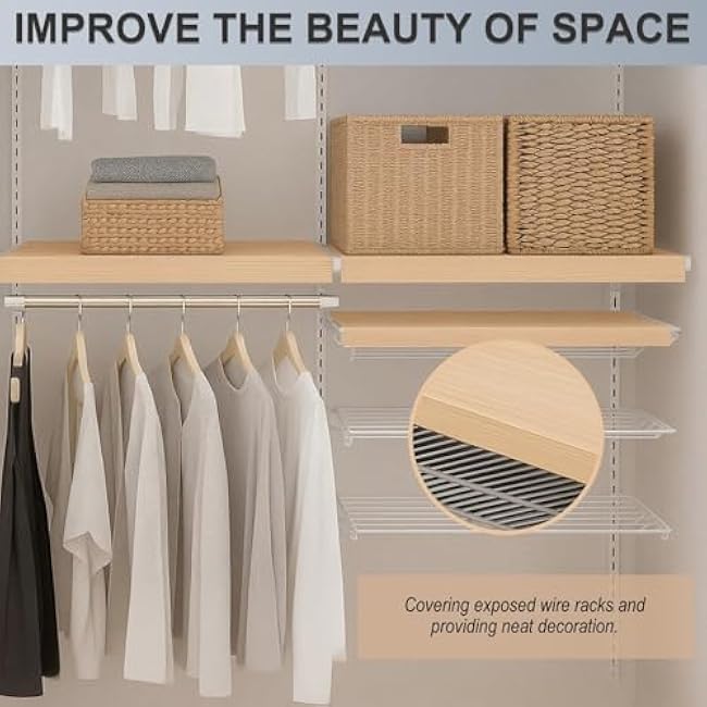 PVC Faux Wood Grain Rack Cover, Waterproof Wire Rack Covering 13 19 25 33 Length, Easy Clean Wire Shelf Covers for Pantry Storage(5 pack,38inx12inx2in)