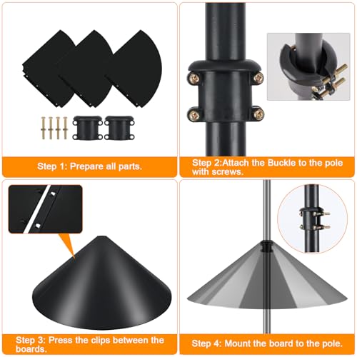 Image of FEED GARDEN Heavy Duty Shepherds Hook Squirrel-Proof Bird Feeder Pole 108 inch Double Hooks 5-Prong Base & 19 inch Baffle for Outdoor Feeders & Plants