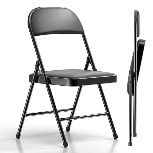 Image of TOBY Premium Heavy-Duty Folding Chair with Padded Seat & Backrest - Black Metal Frame, Space-Saving & Comfortable for Home, Office, and Events