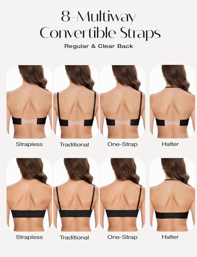Image of Wingslove Women's Deep V Plunge Strapless Bra Multiway Push Up Low-Cut Bras Wireless Red Carpet Clear Back