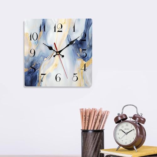 Artsocket TCL2024031516-SMSWC-12IN Blue Golden Marble Wooden Wall Clock Silent Non-Ticking thumb #5