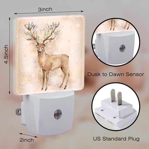 Image of Winter Christmas Deer Night Light for Kids,Deer Horns Decorated with Fir Branches and Lights Night Light Plug in with Dusk to Dawn Sensor,0.5w Energy Saving Nightlight for Hallway Stairway Bedroom