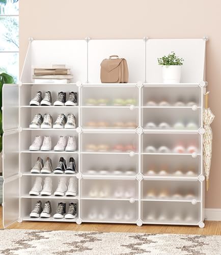 Zapatero modular con estante superior de puerta lateral y división extraíble, ideal para pasillo, entrada o sala de estar, se adapta a todo tipo de zapatos