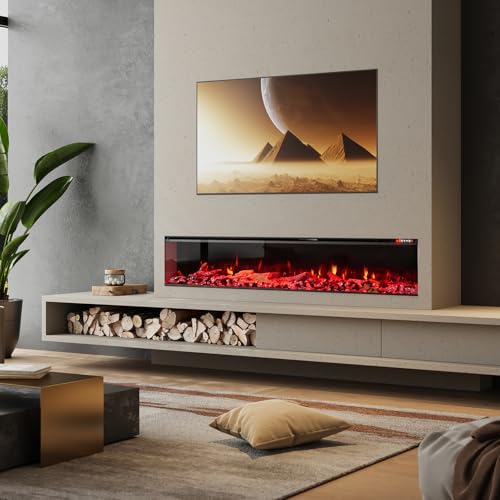 INMOZATA Electric Fire Recessed Freestanding 70''/180cm 3D Media Wall Fireplace with Child Lock and Overheat Protection, APP and Remote Control, 12 Flame Effect, 7 Bottom Lights and 7 Top Lights - Image 7