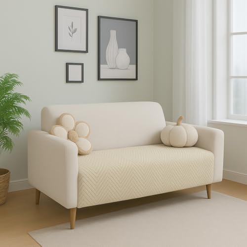 Image of Amazon Basics - Velvet Quilted Make Your Own Sofa Cover |2 Seater | Multi-Layered Fabric |120cm x 70cm | 350 GSM | Color - Beige