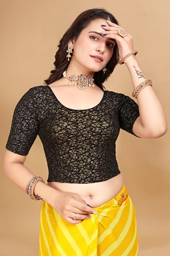 Image of SFT Women's Polycotton Readymade Saree Blouse with Round Neck Half Sleeves Solid Pattern Regular Fit Pull On Closure and Standard Length