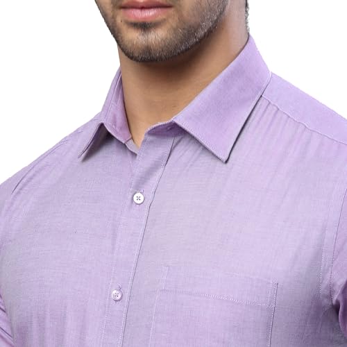 Image of Raymond Men Pure Cotton Slim Fit Solid Pattern Semi Cut Away Collar Formal Shirt