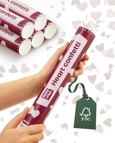 Partyjoker 5 Canons à Confettis Cœurs Blancs - Papier Certifié FSC® - Parfait pour Mariages et Événements Romantiques
